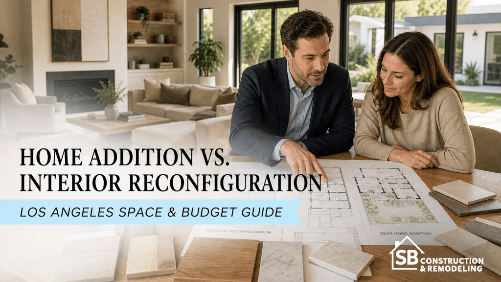 Home addition versus interior reconfiguration planning in a Los Angeles living room