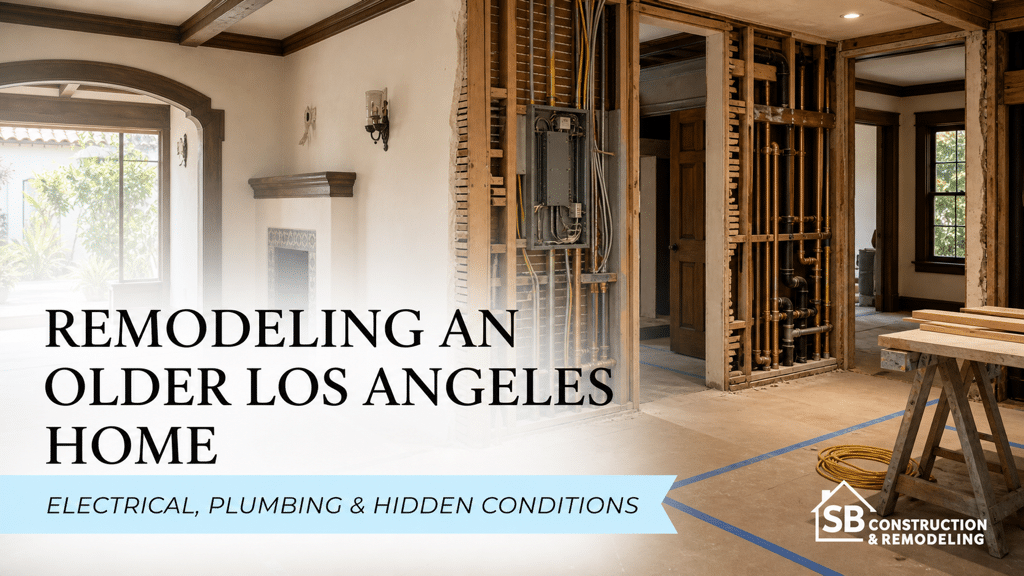 Older Los Angeles home renovation with exposed electrical, plumbing, and framing