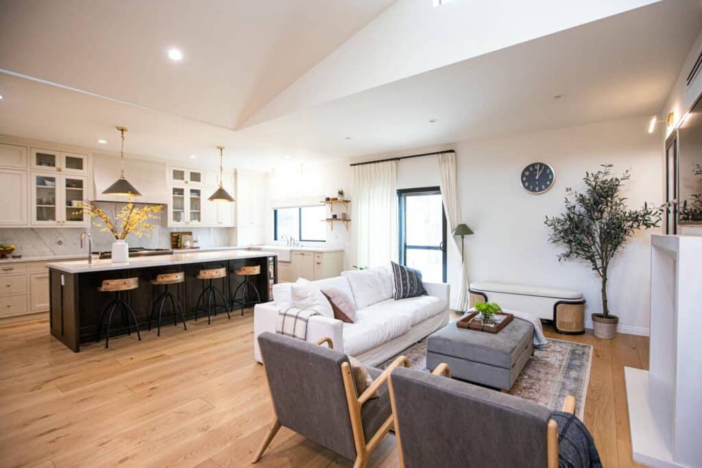 Connected kitchen and living room at Zelzah Avenue