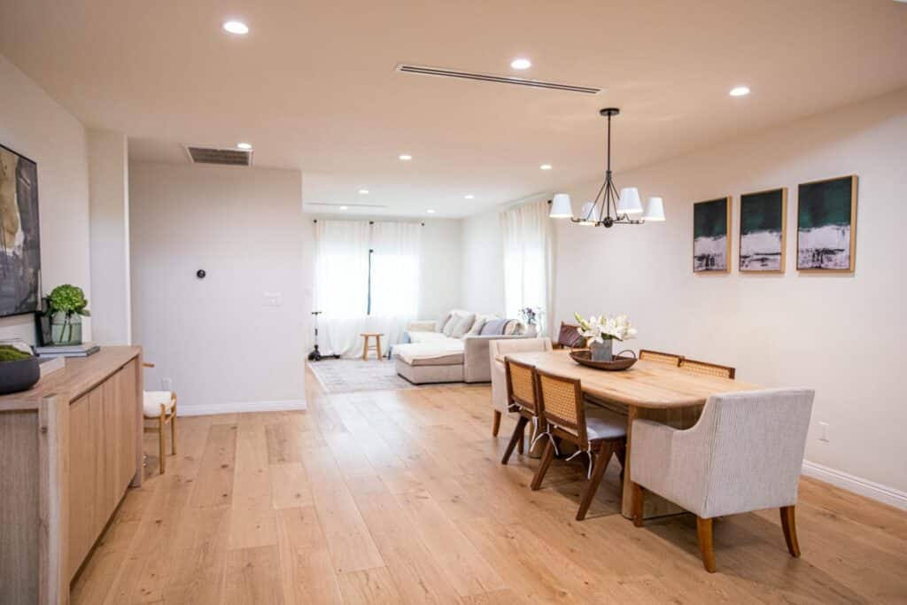 Dining and living spaces in the Zelzah Avenue renovation