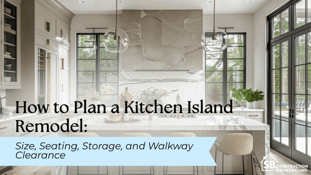 Kitchen with large island and windows