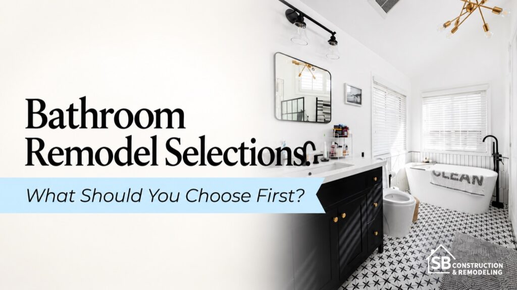 Bathroom remodel selection banner showing a vanity, bathtub and coordinated fixtures